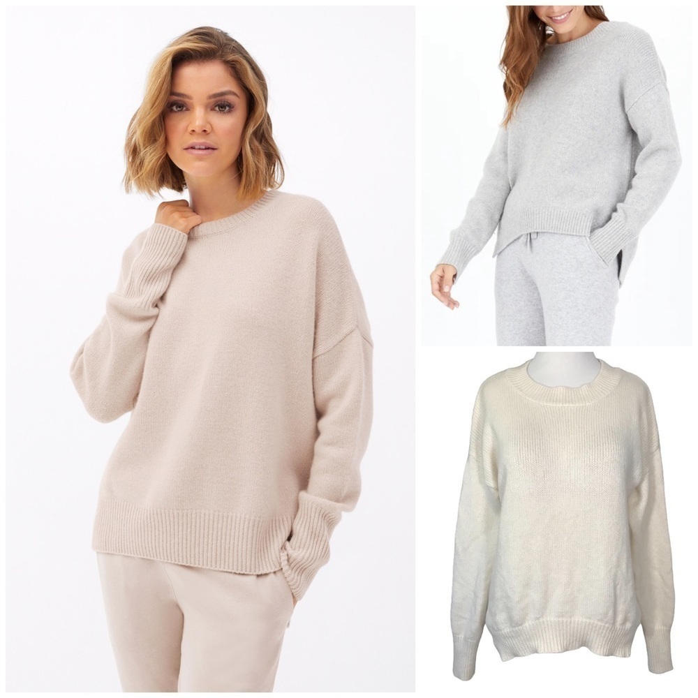 One Grey Day Everyday Sweater Cream 100% Cashmere Knit Sweater Slits Size Medium